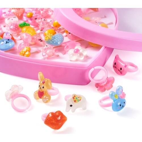 36pcs/box Cute Mixed Shape Acrylic Kids Cuff Rings Mixed Color nice Ring as Children Party Birthday gifts Present F80