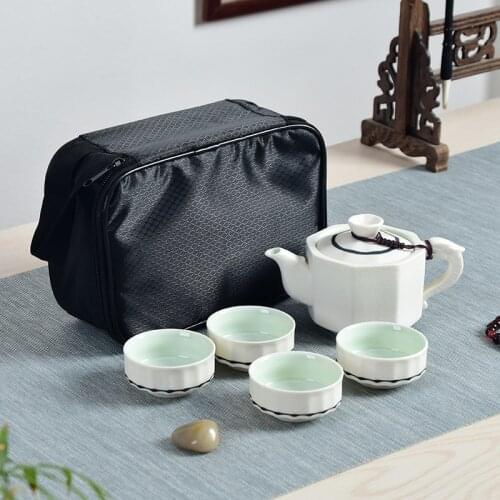 White Exquisite Tea Set Chinese Kung Fu Teaset Ceramic Portable Teapot Set Outdoor Travel Gaiwan Tea Cups of Tea Ceremony Teacup