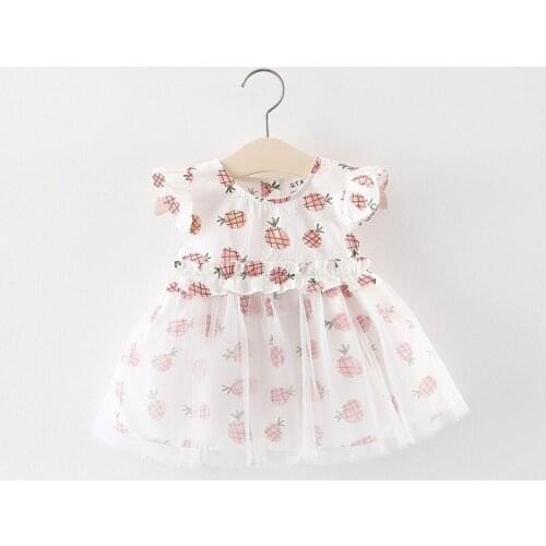 Childrens Clothing 2021 Pineapple Print Girls Dress Infant Baby Dress For Kids Princess Dresses Stitching Mesh Baby Girls Dress