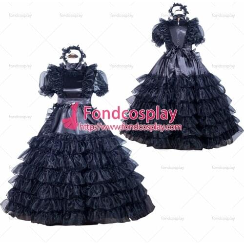 French Black Organza Satin Sissy maid dress lockable lolita TV costume Tailor-made[G4025]