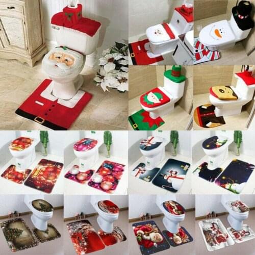 Home Decoration 3PCS Christmas Toilet Seat & Cover Santa Claus Bathroom Mat Xmas Decor Bathroom Santa Toilet Seat Cover Rug