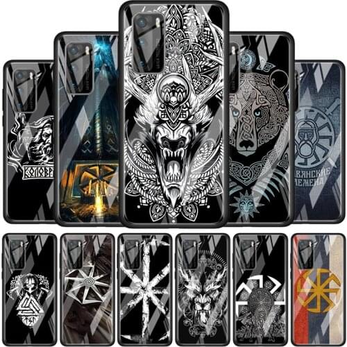 Slavic Viking Symbol Kolovrat Tempered Glass Cover For P40 P30 P20 P10 P Smart Z Pro Plus Lite 2019 2020 2021 Phone Case Coque