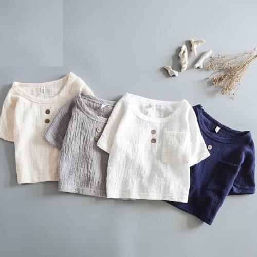 Boys Tshirt Summer Kids Tops Clothes Children T-shirt for Baby Girls T Shirt Solid Short Sleeve Linen soft toddler breathable