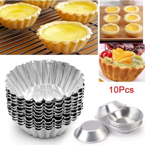 10 Pcs/set Egg Tart Mold Aluminium Alloy Pastry Cake Mould Reusable Kitchen Baking Tools Re