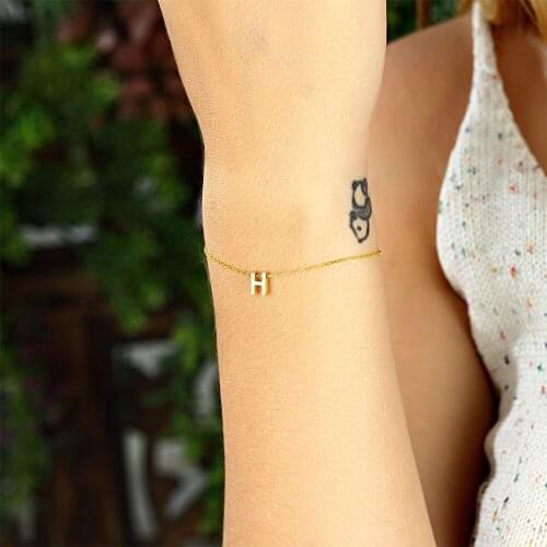 Fine Rose Gold Plated H Letter 925 Sterling Silver Jewelry Bracelet 925 Silver Wriststrap