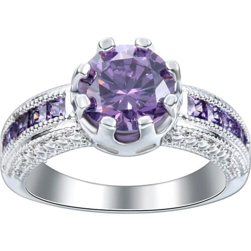 UFOORO Ring set for women charm purple crystal with zircon exquisite jewelry wedding Valentines Day present female bague