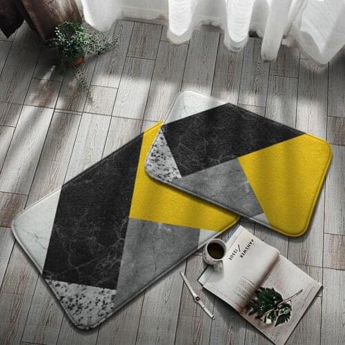 Bathroom Mats Yellow Geometric Marble Kitchen Entrance Door Mat Coral Velvet Carpet Rubber Indoor Floor Mats Non-Anti-Slip Rug