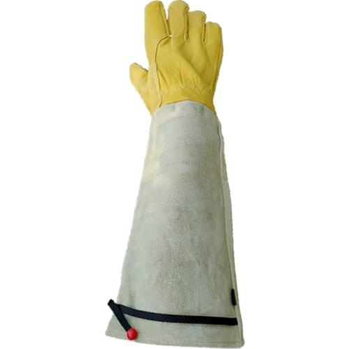Leather Work Gloves with Adjustable Wrist, Long Goatskin Leather Safety Work Gloves Hand Protection Beekeeping Welding Gloves