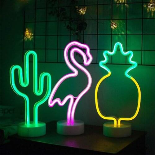 Creative Led Flamingo Cactus Neon Sign Lights USB/Battery Powered Home Bedroom Study Bedside Night Lights Christmas Decoration
