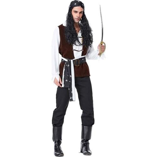 Men Halloween Skeleton Pirate Costumes Adult Robber Warrior Cosplay Carnival Purim Parade Masquerade Role Play Show Party Dress