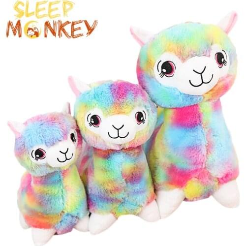 Soft Cotton Rainbow Alpaca Stuffed Plush Toy Doll Rainbow Horse Lama Animals Toys For Children Birthday Christmas Gifts
