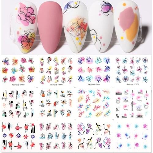 Face Flower Mixed Water Decals Set Floral Leaf Snake Image Transfer Water Slider Colorful Nail Art Stickers Decor Tip