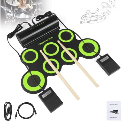 Roll Up Electronic Drum Set 7 Silicon Pads Built-in Speaker with Drumsticks Sustain Pedal Support USB MIDI 2 Colors Optional