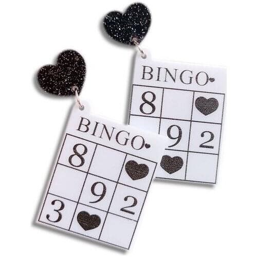 2021 New Trendy Women Heart Square Bingo Card Digital Game Cute Drop Earrings Fashion Hiphop Jewelry E21533