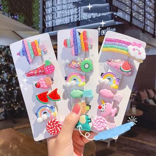 New 5PCS/Set Colored Fruit Hair Clips For Girls Sweet Acetate Geometric Hairpins Barrettes Women Fashion Hair Accessories VIKAR