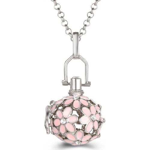 New Painted Flowers Aromatherapy Music Ball Cage Pendant Copper Vintage Essential Oil Diffuser Perfume Lockets Necklace Jewelry