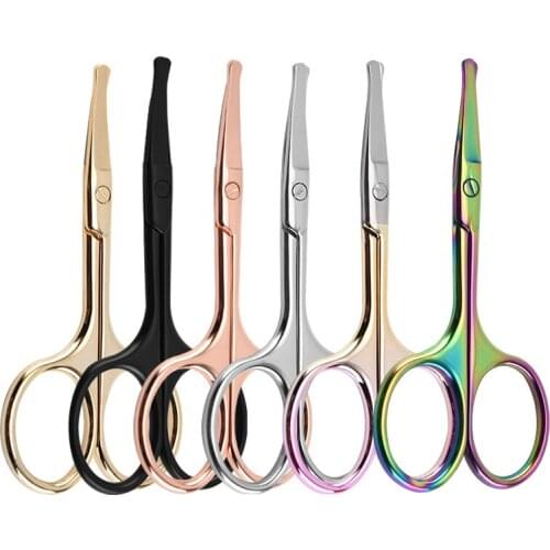 1pc Stainless Steel Makeup Scissors Small Nose Hair Scissor Rounded Eyebrow Eyelashes Epilator Face Hair Removal Tools