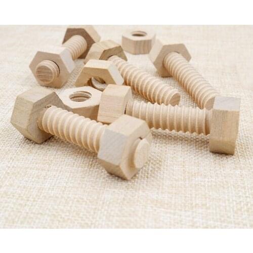 6pc Early Education Educational Screw Nut Assembling Wooden Toy Solid Wood Screw Teaching Aid Educational Toy For Child