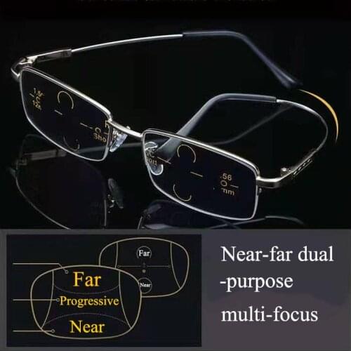 Anti Blue Light Progressive Reading Glasses Men Women Multifocal Black Glasses Near Far Sight Alloy Frame Eyeglasses Diopter