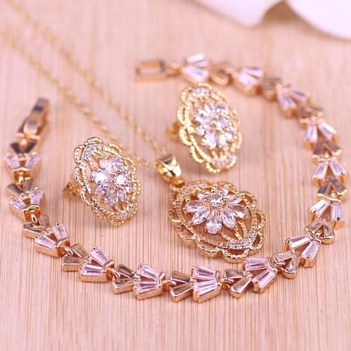 Many style white zircon & crystal 18k gold jewelry set for women earrings necklace set with bracelet free shipping