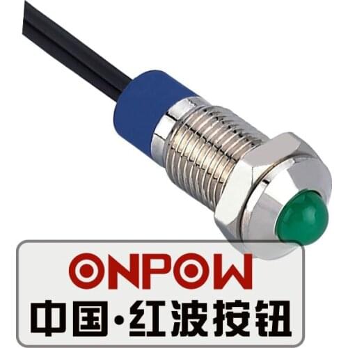 ONPOW 8mm Dot illuminated Nickel plated brass Signal lamp with wires, indicator lamp, indicator light (GQ8G-D/G/6V/N-Y) CE,RoHS
