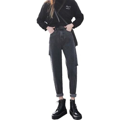 Wholesale Ripped high waist jeans womens ankle length pants summer new style Korean loose thin teenagers girl harem pants women