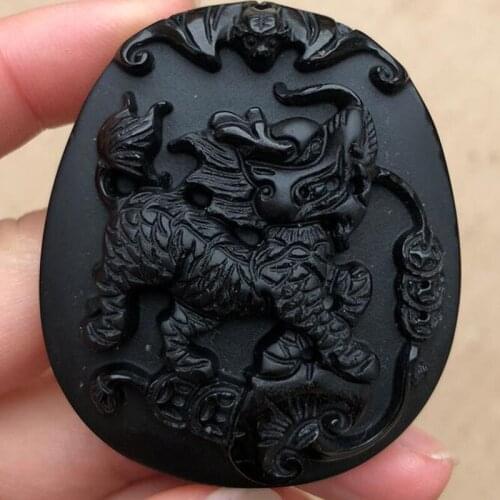 Selling Natural Black Obsidian Kirin Pendant Necklace with high quality jewelry accessories for men and women Wangcai Shield to