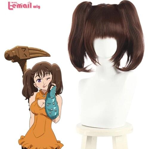 L-email wig The Seven Deadly Sins Diane Cosplay Wigs Brown Double Ponytails Cosplay Wig Halloween Heat Resistant Synthetic Hair