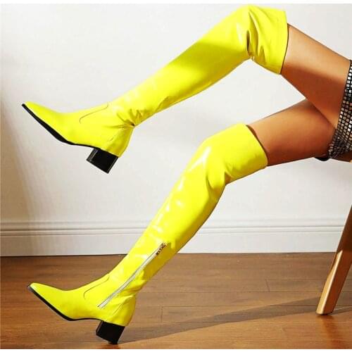 Sexy Thigh High Boots Womens Patent Leather Pointed Toe Over the Knee Boots Low Heel Riding Party Shoes 33 34-43