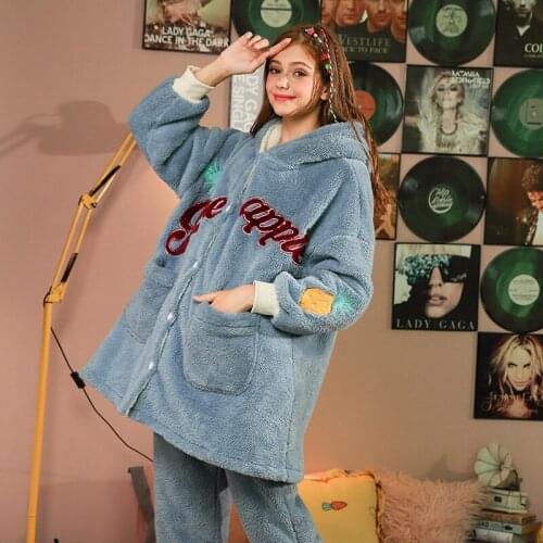 Pajama girl autumn winter new style thickened duvet princess lovely lady loose large size casual palace letters home clothes