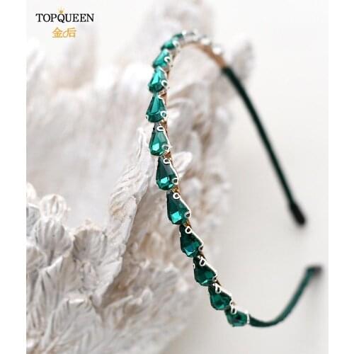 TOPQUEEN FG05 Luxury Green Diamond Crystal Hairband Sparkly Rhinestone Baroque Headband For Fashion Women Hair Accessories