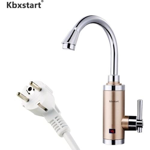 Tankless Instant Electric Hot Water Heater Pump Kitchen Faucet Instantaneous Water Heating Bib Tap With LED Light Gold Red White