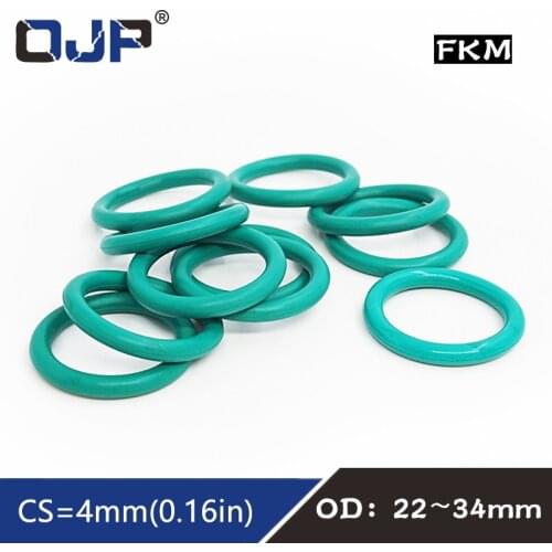 5PCS/lot Rubber Ring Green FKM O ring Seal 4mm Thickness OD22/24/25/26/27/28/30/32/33/34mm Rubber O-Ring Seal Gasket Ring Washer