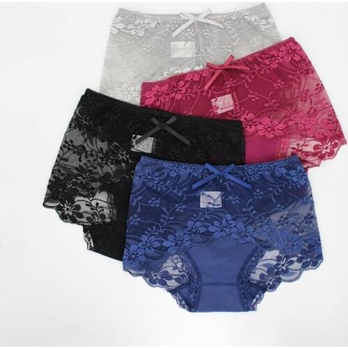 Sexy Lace Panties Women Fashion Comfortable Lingerie Pretty Briefs High Quality Cotton Mid Waist Solid Color Women Underwear