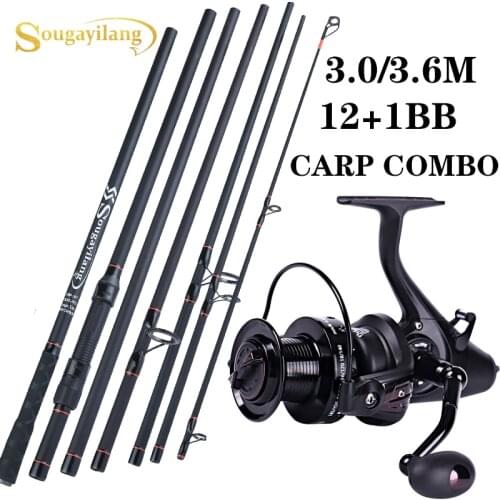 Sougayilang Carp Fishing Rod and Reel Portable 6/7section Carbon Spinning Rod and 12+1BB Carp Reel Spinning Reel Fishing Combo