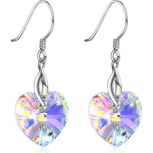 ZEMIOR S925 925 Sterling Silver Drop Earrings For Women Fashion Color Heart Shape Austria Crystal Earrings Party Gift New