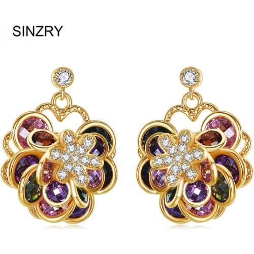 SINZRY Luxury Jewelry Cubic Zirconia crystal colorful flower vintage wedding drop Earrings for Women Fashion earrings