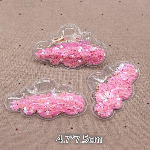 10pcs 4.7*7.5cm Transparent Bling Pink Sequins Quicksand Cloud Appliques for Kids Clip DIY Hair Clip Accessories