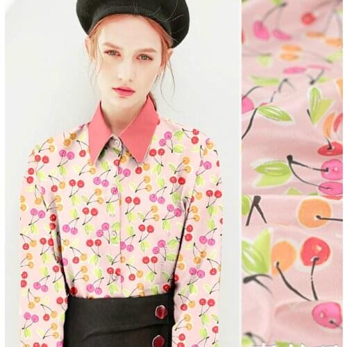 140cm wide cherry printed silk fabric meter digital printing silk crepe de chine fabric 16mm dress fabric wholesale silk cloth