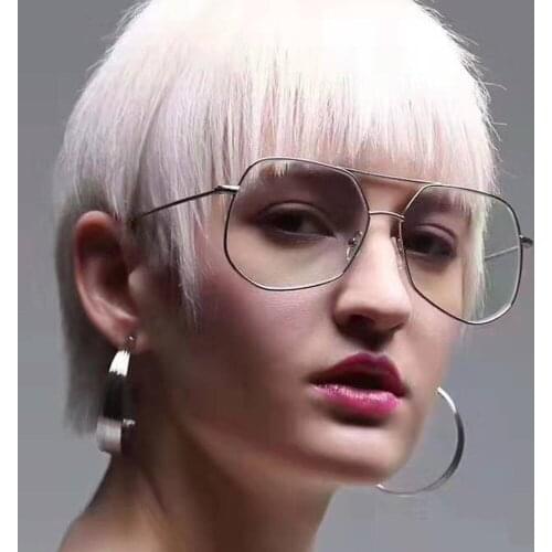 2021 Trendy Polygon Eyeglasses For Women Brand Designer Metal Frames Optical Spectacle Frame Tinted Color Lens Oversized Glasses