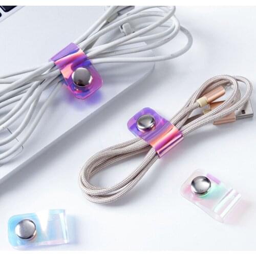 3pcs Cute Cable Winder Earphone Buckle Cable Organizer Laser Color Desk Set Wire Storage Data Line Holder Tie Desk Accessories