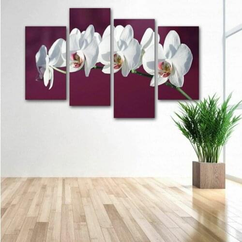 Canvas Prints Painting Wall Art Poster 4 Pcs Abstract White Orchid Flower Modern For Living Room Home Decor Modular Picture