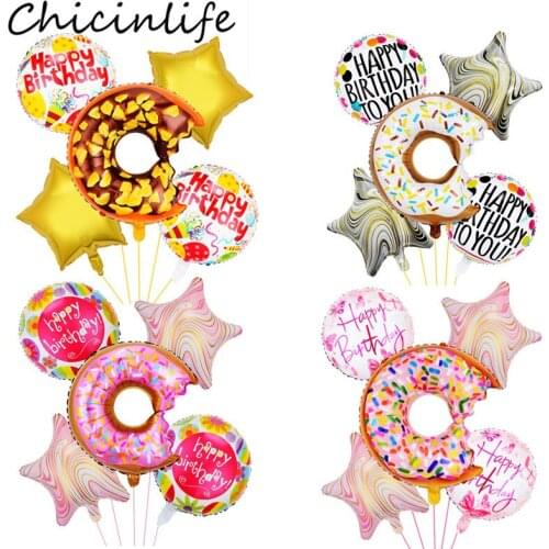 5Pcs Donut Foil Balloons Happy Birthday Party Decoration Baby Shower Kids Boy Girl Weddding Anniversary Doughnut Theme Supplies