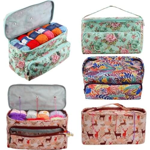 600D Oxford Cloth Printing Wool Crochet Hooks Storage Tote Bag Knitting Needles Sewing Thread Yarn Holder Organizer