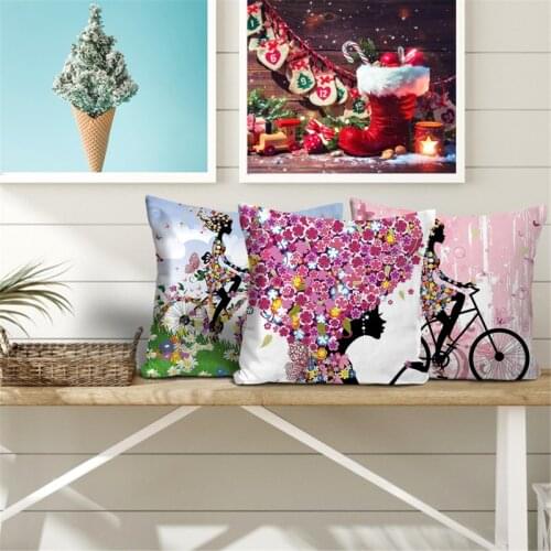 Fuwatacchi Cartoon Girls Photo Cushion Cover Flower Heart Print Throw Pillowcase for Home Sofa Decoration Valentines Day Gifts