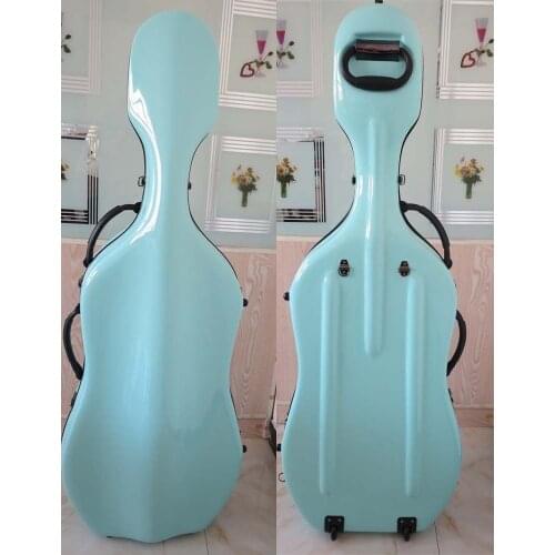 Beautiful light Blue fiberglass hard case cello 4/4 with wheells