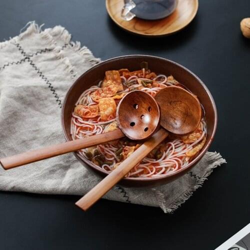 1PC Wooden Ramen Soup Spoon Japanese Style Long Handle Tableware Large Teaspoon Home Colander Kitchen Cooking Dinnerware