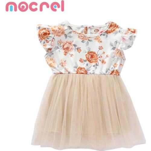 Baby Clothing / Dresses Ins The New Childrens Summer White Gauze Skirt The Little Girl Flew Sleeve Printed Splicing Dress