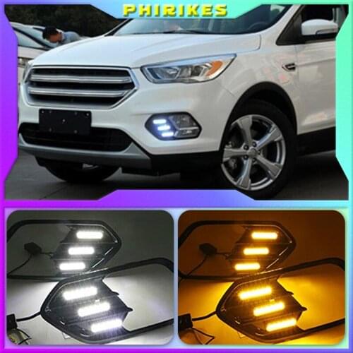 2PCS LED Daytime Running Light For Ford Escape Kuga 2016 2017 2018 Turn Yellow Signal Function 12V Car DRL Lamp