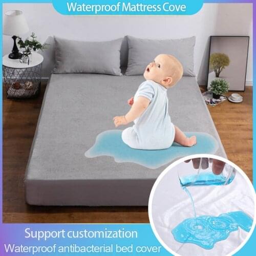 Cotton terry Waterproof Mattress Protector Cover For Bed Solid gray bed sheet protector Pad Cover Anti-mite 160X200cm